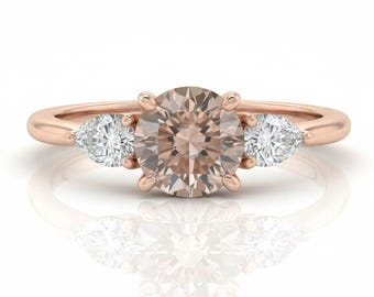 Rose Gold Engagement Ring 0.80CT Champagne Diamond And Two  Drop Diamonds