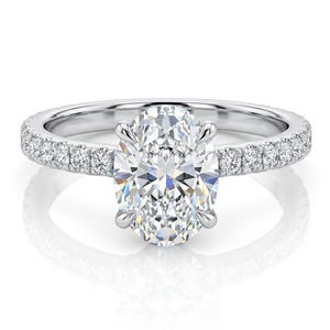 Oval Lab Grown Diamond Engagement Ring, 14k White Gold, Diamond Accents image 1