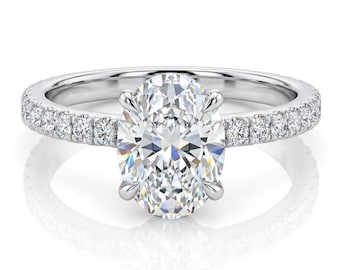 Oval Lab Grown Diamond Engagement Ring, 14k White Gold, Diamond Accents