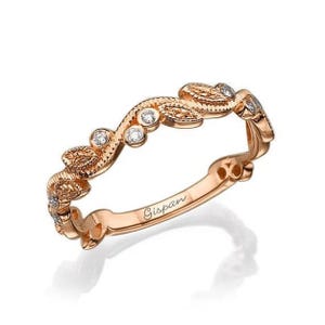 Leaf Wedding Statement Promise Minimalist Engagement Ring 14k Rose Gold Diamond Band