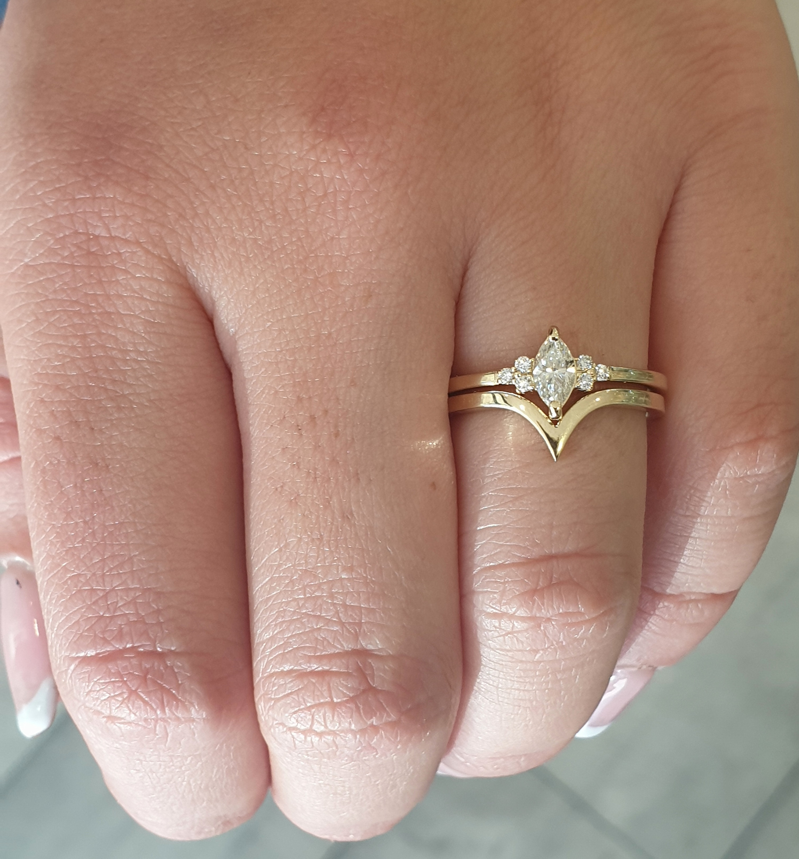 Marquise Diamond Wedding Ring Set 14k Yellow Gold Engagement Ring Set ...
