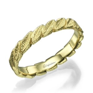 Leaf Wedding Band, 14k Yellow Gold Ring, Leaves Ring, Wedding Ring, Art Deco Wedding Ring, Wedding ring for her, Woman wedding ring