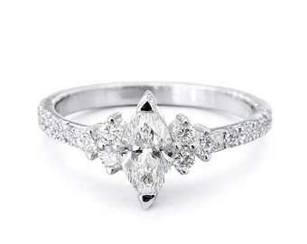 Marquise Diamond Ring, 14k White Gold Engagement Ring