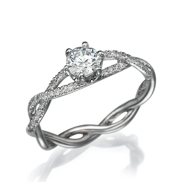 Infinity Engagement Ring Natural Diamonds 14k White Gold For Women