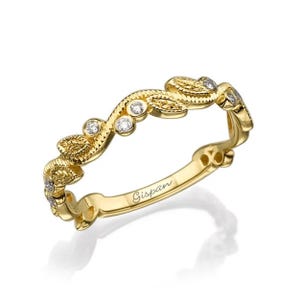 Leaf wedding Bands 14k yellow gold For Women Diamond Band, Unique Wedding Ring, Promise Ring, Statement Ring, Gift For Her