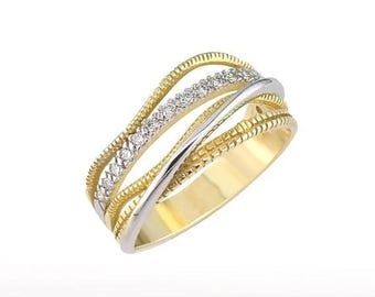 Unique Two Tone Engagement RIng, Diamond Wedding Ring, Women Promise ring