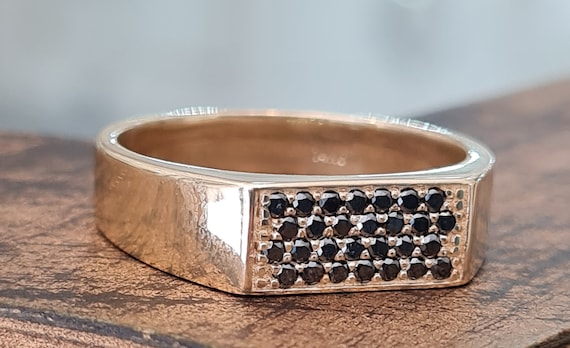 Anillo De Oro De 14 K, Oro Amarillo, Diamantes Negros, Anillo Para