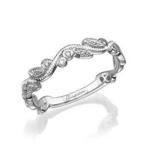 14K White Gold Leaf Band – Dainty Diamond Wedding Ring, Nature-Inspired Stacking Ring, Conflict-Free Diamond Band, Unique Bridal Jewelry