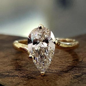 Diamond Engagement Ring 1.50ct Pear Cut Lab Grown Diamond 14k Yellow Gold Band