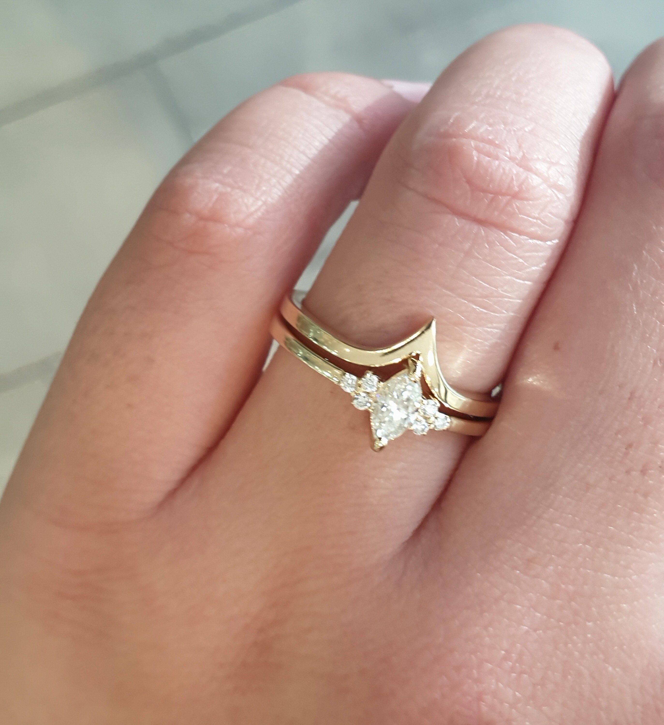 Bridal Set 14k Marquise Diamond Ring Gold Wedding Rings For