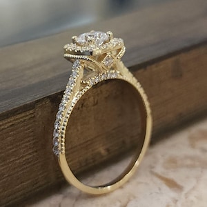 Lab Diamond Engagement Ring 14k Yellow Gold Ring Hidden Accent Diamonds Dainty Gold Ring