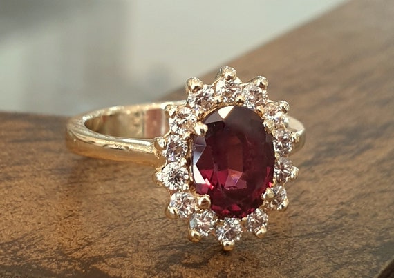 Diana Ruby Ring 14k Yellow Gold White Diamond Oval Engagement Ring Red Ruby Natural Diamonds Anniversary Gift for Her Etsy