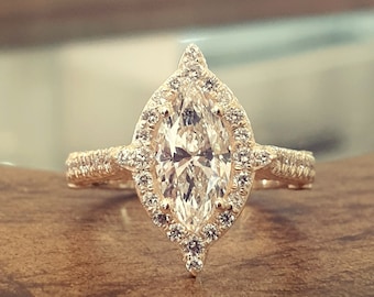 Engagement Ring Victorian Style 14k Yellow Gold 1CT Diamond Unique filigree Diamond Band Rings For Women