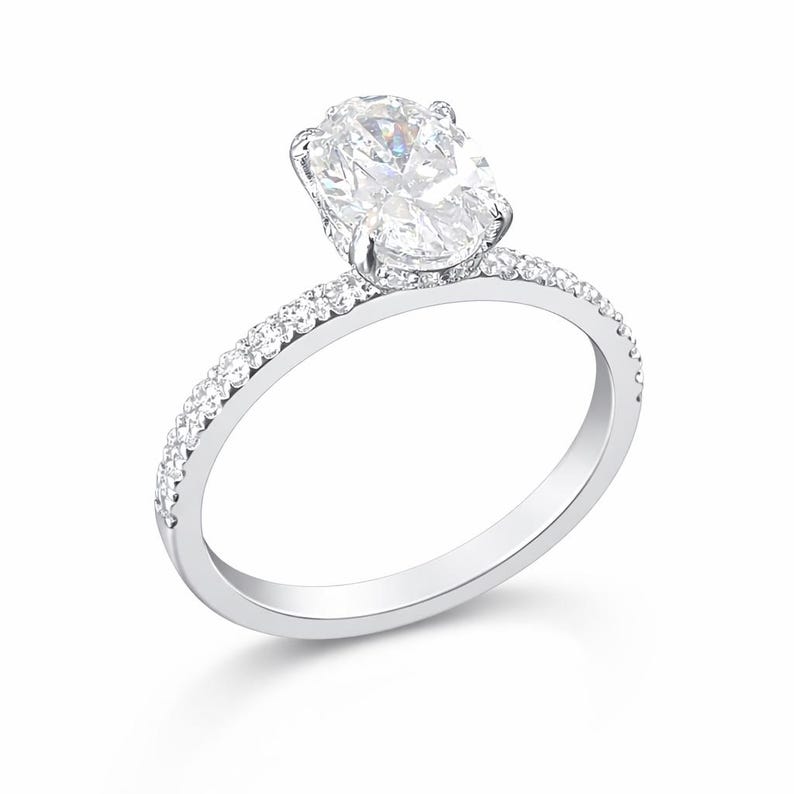 Oval Lab Grown Diamond Engagement Ring, 14k White Gold, Diamond Accents image 3