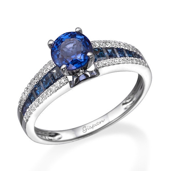 Blue Sapphire Engagement Ring, Emerald Cut Ring, White Gold Ring, Solitaire Ring, Diamond Ring, Unique Ring, Gem Ring, Prong Ring