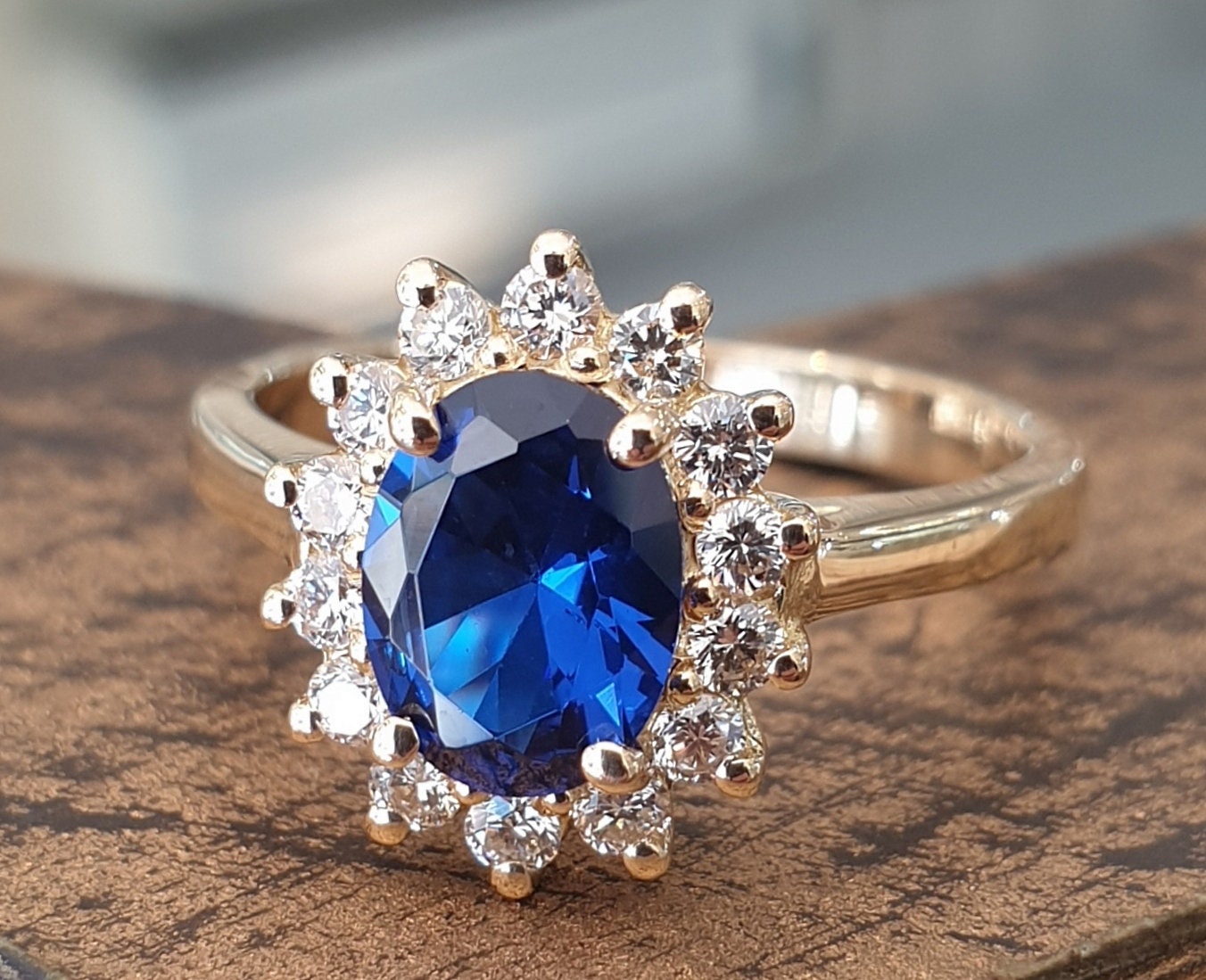 Diana Sapphire Ring 18K Yellow Gold Oval Blue Sapphire And | Etsy