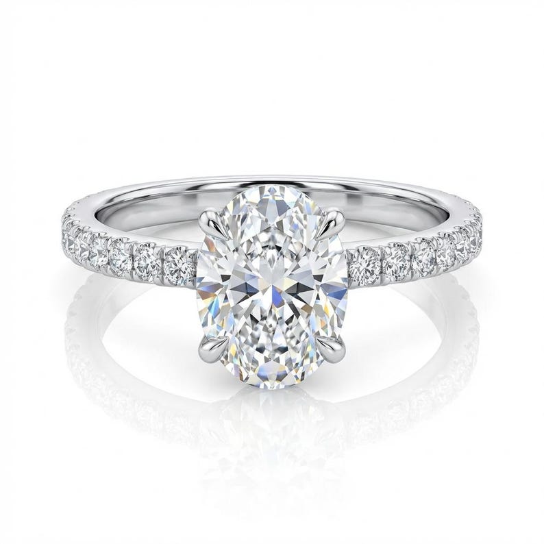 Oval Lab Grown Diamond Engagement Ring, 14k White Gold, Diamond Accents image 1