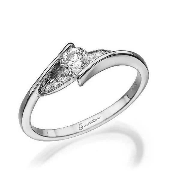 Engagement Ring In 14k White Gold With Diamonds, Curved Ring, Twist Ring, Women Engagement Ring, Wedding Ring, Promise Ring