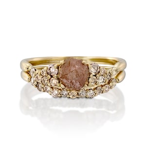 Roher Diamant Verlobungsring Aus 14k Gelbgold Und Champagner Diamanten, Verlobungsring, Hochzeitsring, Ehering, Art Deoo Ring, Gold Set