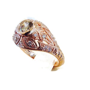 Vintage Engagement Ring Champagne Diamond 14k Rose Gold