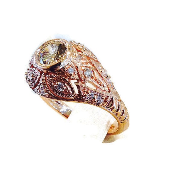 Vintage Engagement Ring Champagne Diamond 14k Rose Gold