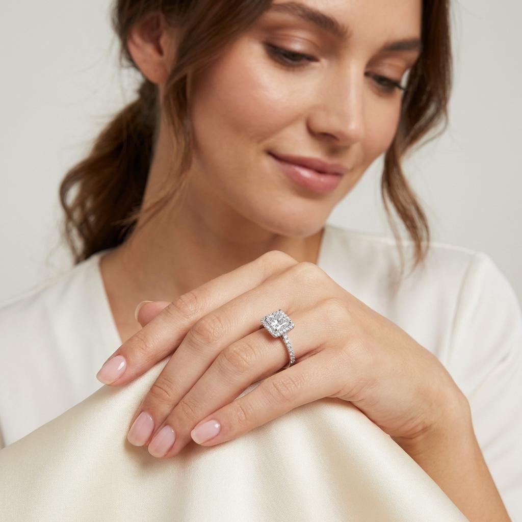 1カラット プリンセスカット ダイヤモンド エンゲージリング：ホワイト