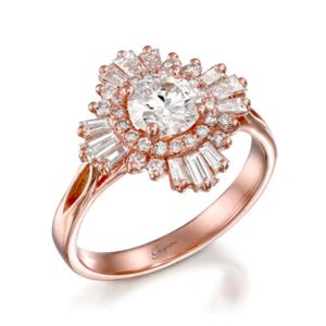 Vintage Diamond Engagement Ring 18k Rose Gold Art Deco Halo Ring Anniversary Promise Gift For Her