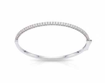 Bracciale rigido con diamanti in oro bianco massiccio 14k, bracciale rigido con diamanti taglio brillante rotondo creati in laboratorio, regalo per anniversario o matrimonio