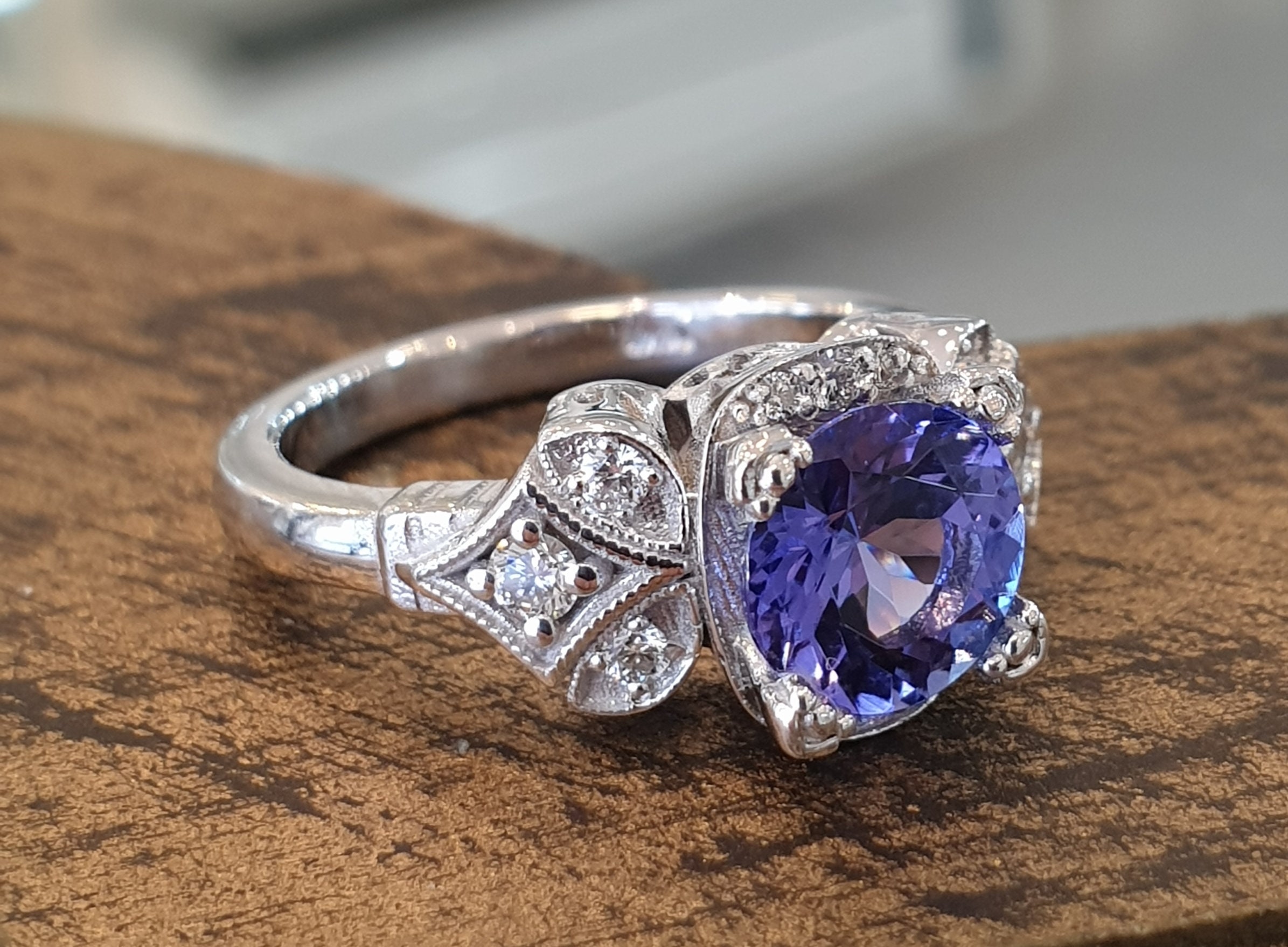 Unique oval Tanzanite engagement ring cluster diamond ring vintage mar –  Ohjewel