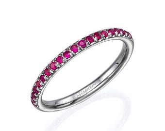 Custom Ring Natural Ruby 14k White Gold Eternity Wedding Ring Natural Gemstone