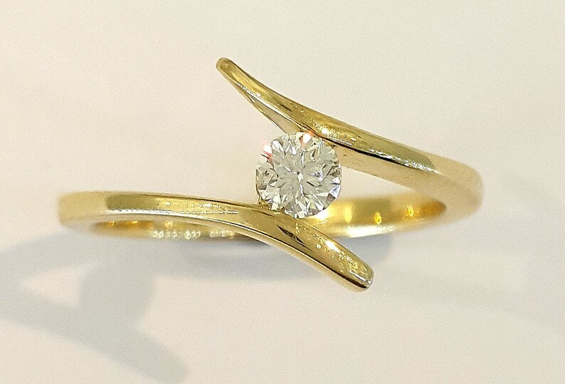 Sale Engagement Ring 14kyellow Gold Diamond Ring Curved Ring Etsy