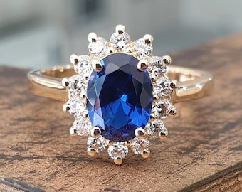 Diana Sapphire Ring 18K Yellow Gold Oval Blue Sapphire And Diamonds, UnIque Engagement Ring, Anniversary Ring, Rings For Women, Gift For Her