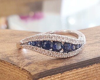 Engagement Ring Blue Sapphire And Diamonds For Women, Sapphire Engagement Ring, Art Deco Ring, Boho Engagement Ring, Unique Gifts