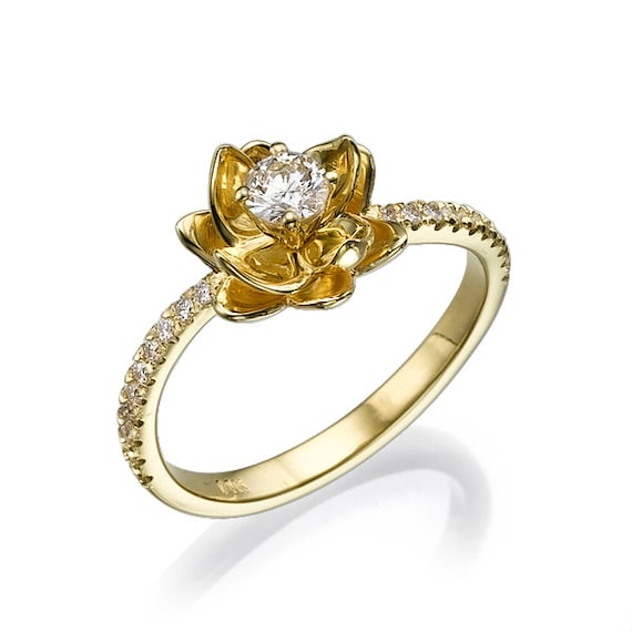 Floral Design Diamond & Blue Sapphire Engagement Ring 14K