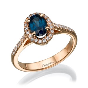 Rose Gold Engagement Ring Oval Cut Blue Sapphire And Diamonds