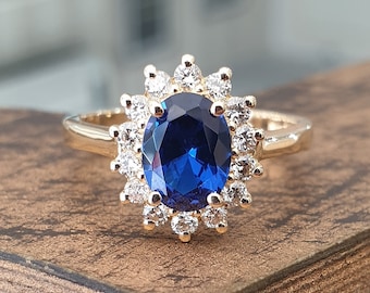 Diana Sapphire Ring 18K Yellow Gold Oval Blue Sapphire And Diamonds, UnIque Engagement Ring, Anniversary Ring, Rings For Women, Gift For Her