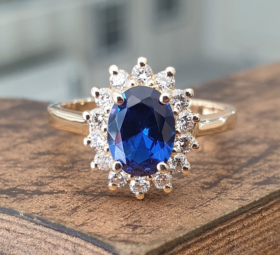 Oval Sapphire and Moissanite Princess Diana Replica Ring - eng175 -  MoissaniteCo.com