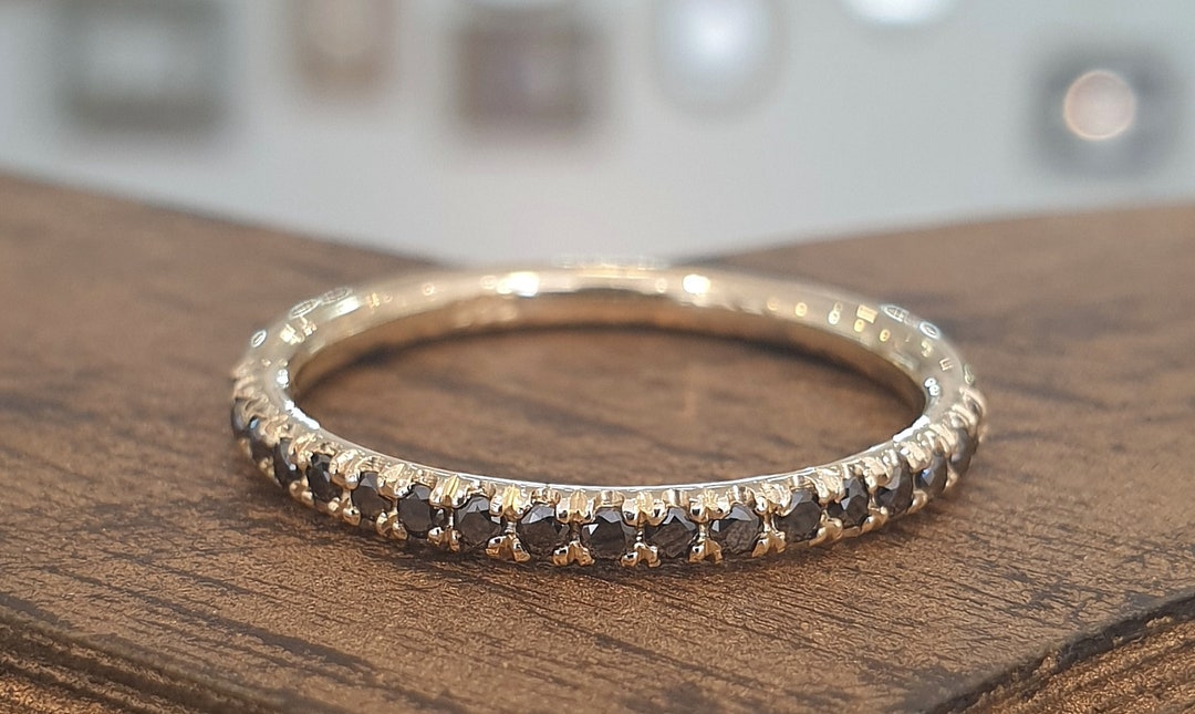 Eternity Wedding Band Black Diamond 14k Yellow Gold Wedding Ring for ...