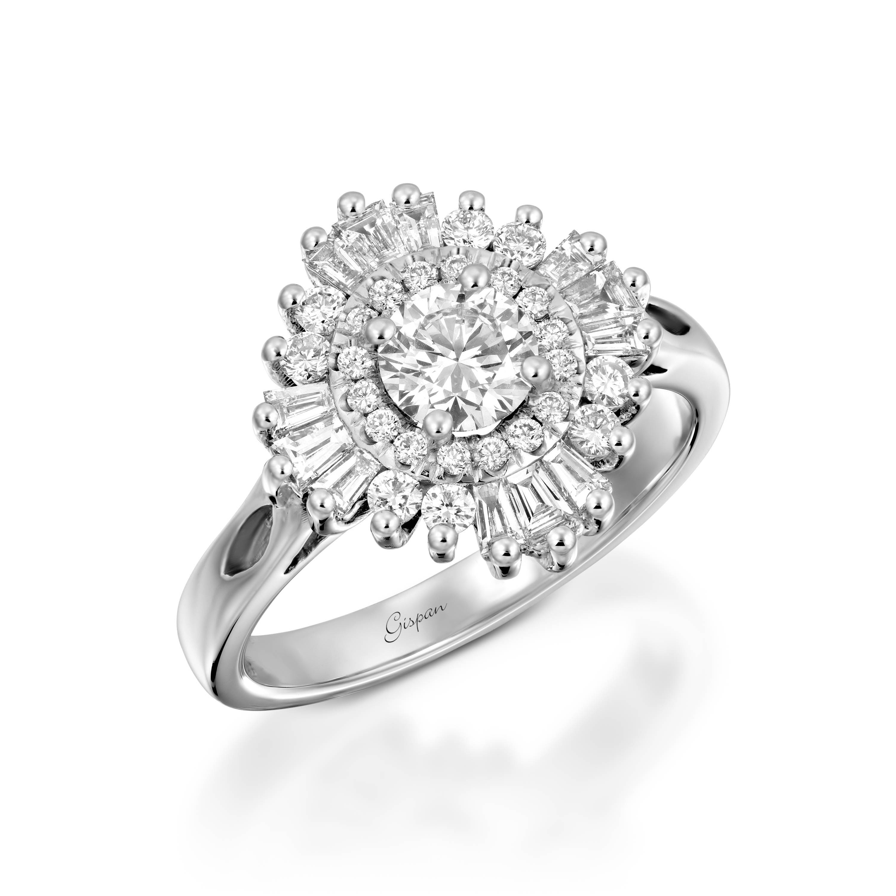 2 Ct Round White Diamond Art Deco Wedding Engagement Ring 14K White Gold Plated