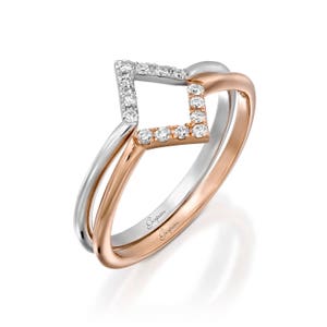 Wedding Bands Women, Two Tone Engagement Ring, Unique Wedding Ring, Promise Ring, Statement Ring, Matching Ring, Triangle Ring, Rings