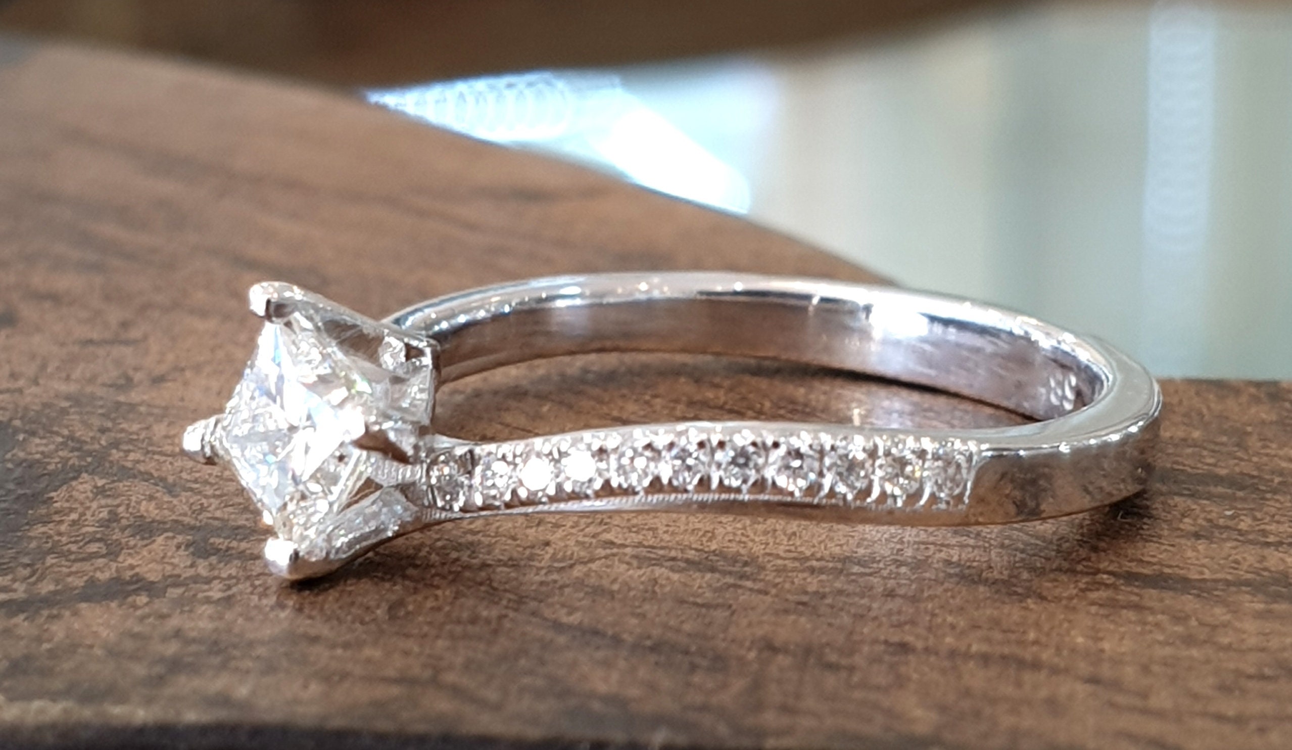 Bague Fiançailles Diamant Simili 2.50 Ct Taille Princesse Or Blanc 14k - Taille 9, Personnalisable