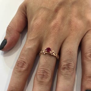 Ruby Engagement Ring With Unique Diamond Leaf Design, Rose Gold Engagement Ring, Gemstone Engagement Ring, Ruby Jewelry, Promise Ring image 4