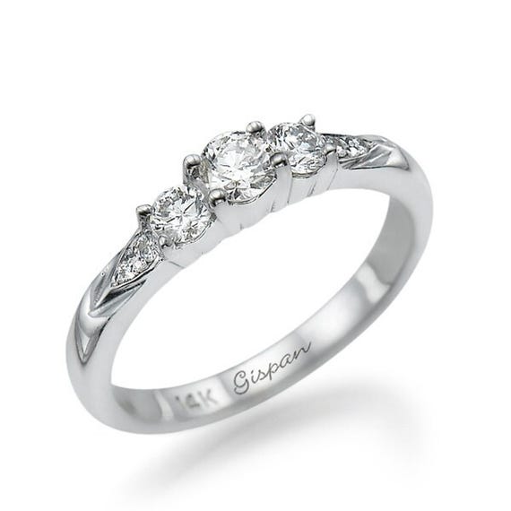 3 Diamond Engagement Ring, White Gold Engagement Ring, Round Diamond Ring, Stone Engagement Ring