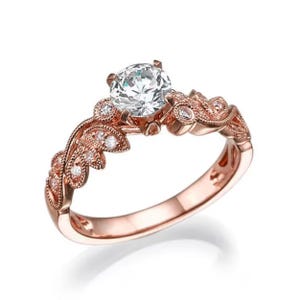 Leaf Engagement Ring Rose Gold Diamond Band Custom Jewelry For Women, Art Deco Ring, Promise Ring, Wedding Ring, Anniversary Ring