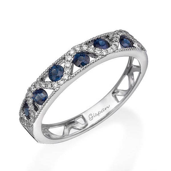 Sapphire Engagement Ring, Blue Sapphire Ring, Wedding Ring, Diamond Ring, Promise Ring, 14K White Gold Ring, Anniversary Ring, Row Ring