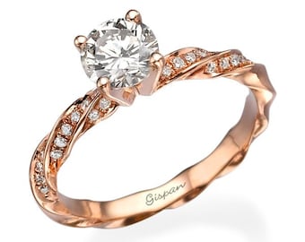 Rose Gold Engagement Ring Spiral Diamond Band Wedding Diamond Ring For Women