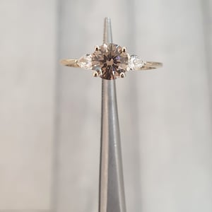 Engagement Ring 1.00Ct Champagne Diamond And Two Drop Diamonds 14k Gold Ring image 7