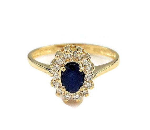 Princess Diana Engagement Ring 4CT Oval Blue Sapphire 14K Yellow Gold,  Anniversary Ring, Birthstone Ring, Gift for Her - Etsy