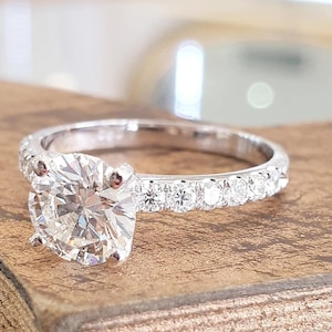 Solitaire Engagement Ring 1ct Diamond Prong Settings 14K White Diamond, Diamond Engagement Ring For Women