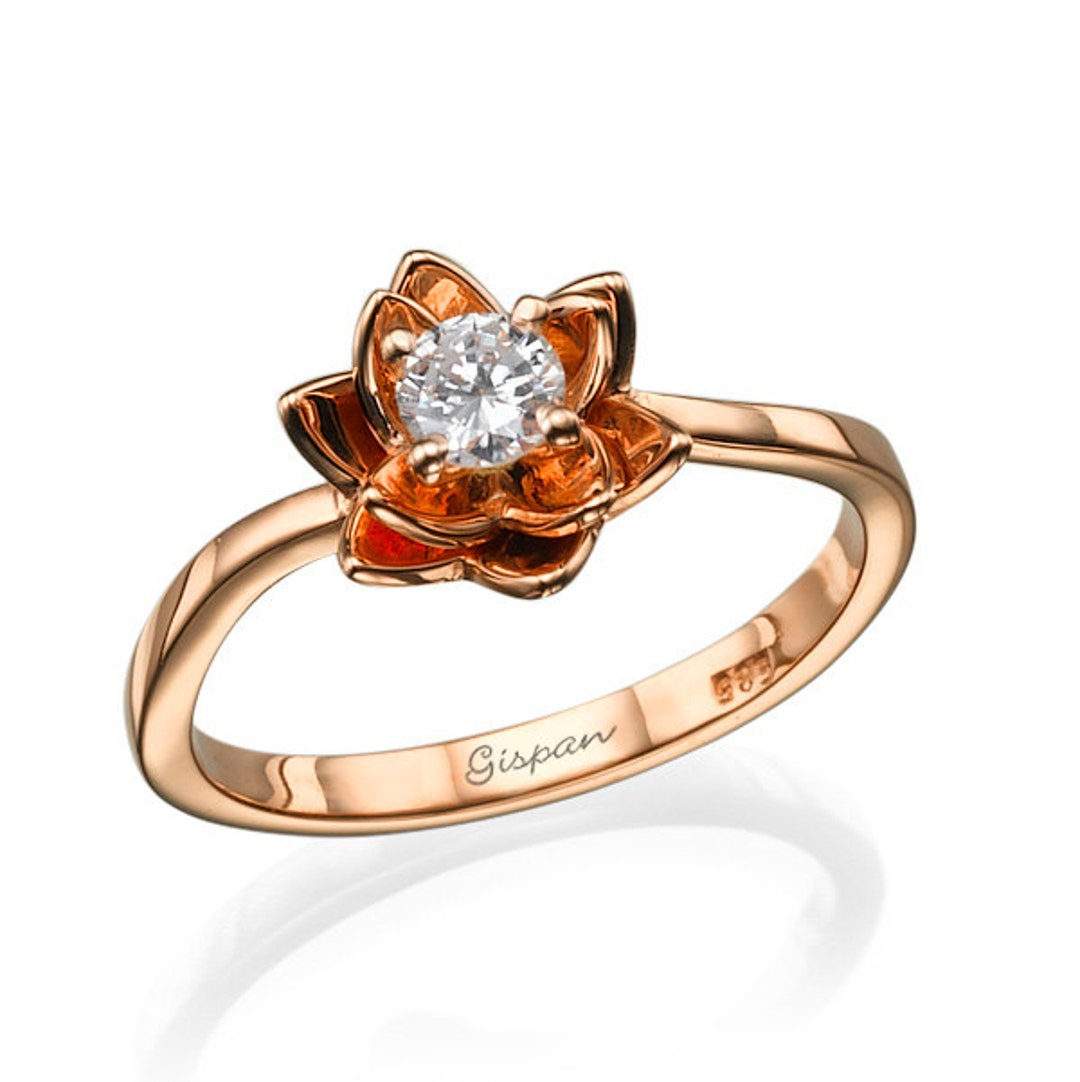 Diamond Floral Rose Gold Ring Rose Gold Promise Ring Etsy